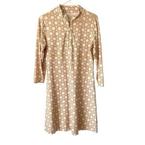 Spartina 449 Geo Zip Neck Elegant Tan Patterned Dress Cream size medium